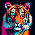 Colorful Tiger Head Print In Pop Art Style