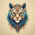 Tribal Tiger Artwork With Fluid Geometry And Victorian-inspired Illustrations