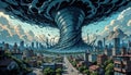 A Stylized Tornado With Roots Threatening a City Royalty Free Stock Photo