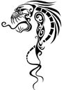 Stylized totem in the form of the head of a fictional animal dragon or predator, logo, isolated object on a white background,