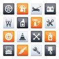 Stylized Transportation and car repair icons over color background Royalty Free Stock Photo