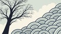 Stylized Tree and Abstract Wavy Background Pattern, Vector Design Generative AI Royalty Free Stock Photo