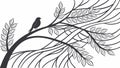 Stylized Tree Branch with Lush Leaves and Small Bird, vector design Generative AI Royalty Free Stock Photo