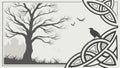 Stylized Tree with Celtic Knotwork Corners, vector design Generative AI Royalty Free Stock Photo