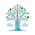 Abstract Tech Tree Illustration with Geometric Icons on a White Background, Modern Design Royalty Free Stock Photo