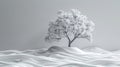 A stylized tree design, rendered in simple lines and shapes, creates a striking contrast agai