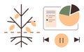 Data analysis and decision-making process visualized with tree, pie chart, and multimedia controls Royalty Free Stock Photo