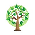 Stylized tree illustration with green leaves, brown trunk and light green background circle Royalty Free Stock Photo