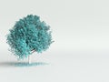 Stylized tree with light blue leaves on white background. 3d render