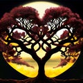 Stylized Tree of Love against the Sun