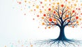 Stylized tree with roots and branches expands into connected colorful dots representing data. Abstract concept of knowledge Royalty Free Stock Photo