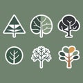 Stylized Tree sticker Icons Collection on Green Background Royalty Free Stock Photo
