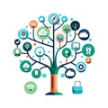 Conceptual Vector Tree of Technology Icons Representing Connectivity and Growth Royalty Free Stock Photo