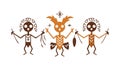 Stylized tribal skeleton figures dancing, festive cultural art, vector design Generative AI Royalty Free Stock Photo