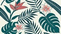 Stylized Tropical Flowers and Leaf Clusters Pattern, vector design Generative AI Royalty Free Stock Photo
