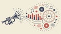Stylized trumpet with abstract musical notes and rhythmic patterns vector design Generative AI Royalty Free Stock Photo