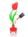 Stylized tulip flower made with splashes of red nail polish