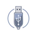 Stylized USB Connector Icon with Arrow and Rounded Border, Modern Connectivity Symbol, Tech Data Transfer Royalty Free Stock Photo