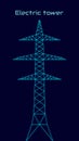 Stylized vector blue electric tower, electricity concept, power transmission, urbanization