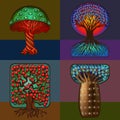 Stylized vector drawings of African trees/ Bright, stylized ornamental in the African tradition. Royalty Free Stock Photo