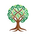 Abstract Tree of Life: Stylized Vector Graphic with Green Leaves and Interwoven Branches Royalty Free Stock Photo