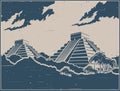 Mayan pyramids retro poster style