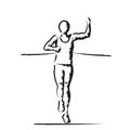 Stylized vector illustration with athlete crossing the finish line Royalty Free Stock Photo