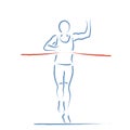 Stylized vector illustration with athlete crossing the finish line Royalty Free Stock Photo