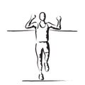 Stylized vector illustration with athlete crossing the finish line Royalty Free Stock Photo