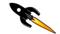 Cartoon Black Rocket Launching with Flame Royalty Free Stock Photo