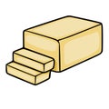 A stylized vector illustration of a block of butter with three cut slices, presented on a clean white background Royalty Free Stock Photo
