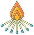 Stylized Vector Illustration of a Campfire Made from Burning Matches Royalty Free Stock Photo