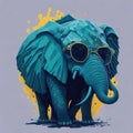 Stylized vector illustration of an elephant with sunglasses and a colorful background Royalty Free Stock Photo