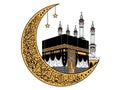 Islamic art kaaba and crescent moon with arabic calligraphy Royalty Free Stock Photo
