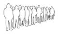 Illustration of people, passengers waiting, standing in line in black and white