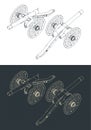 Vintage Artillery Cannon Isometric Drawings