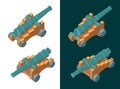 Vintage Naval Cannon Isometric Color Drawings