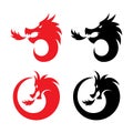 Stylized vector illustrations of dragons silhouettes design in the form of a round on a white background