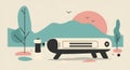 Serene Landscape Illustration with Retro Projector and Muted Color Palette Royalty Free Stock Photo
