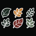 Stylized Vector Leaf Stickers Icons Set on Black Background Royalty Free Stock Photo