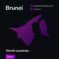 Stylized vector map of Brunei in pink and violet colors on the striped black background in flat style