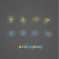 Stylized vector neon arrows. Modern design navigation with dark
