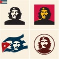 Vector portrait of commander Ernesto Guevara Che Guevara and the Republic of Cuba national flag