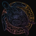 Stylized vector sea turtle. Linear Art. Drawing by hand. Mammals of the ocean. Print. Royalty Free Stock Photo