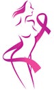 Stylized vector silhouette woman and breast cancer Royalty Free Stock Photo