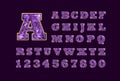 Stylized vector sparkling jeweled Amethyst precious stone fancy latin abc alphabet. Use letters to make your own text.