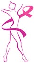 Woman silhouette and breast cancer awareness pin