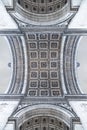 Stylized view of the Arc de Triomphe in Paris as seen from under