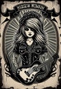 Stylized vintage poster with a girl with a guitar.