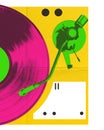 Stylized vinyl record and turntable tonearm on a dual-tone background. Album artwork for an electronic music artist Royalty Free Stock Photo